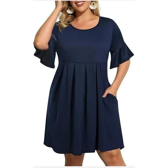 Pinup Fashion Dresses | Pinup Fashion Women's Plus Size Bell Sleeve Knit Swing Casual Beach Short Dress | Color: Blue | Size: 22 | Luccy2's Closet Pinup Fashion Dresses | Pinup Fashion Women's Plus Size Bell Sleeve Knit Swing Casual Beach Short Dress | Color: Blue | Size: 22 | Luccy2's Closet